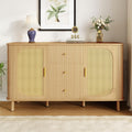 Sideboard mit Schubladen, Regalf?chern, Rattanfront und Metallbeinen in Holzoptik, 140 ¡Á