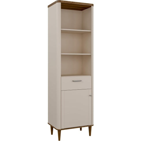B¨¹cherregal mit 2 Einlegeb?den, 1 Schublade und 1 T¨¹r aus Holzwerkstoff in Kaschmirbeige und Valencia-Eiche, 60,4 ¡Á 200,5