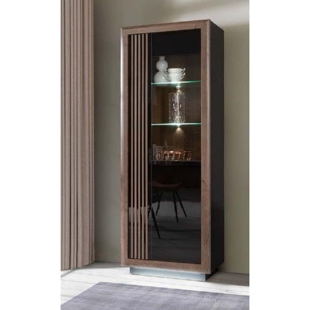 Vitrine mit 1 T¨¹r aus Holzwerkstoff in Schwarz, Edeleiche und Schwarz Hochglanz, 73,3 ¡Á 197