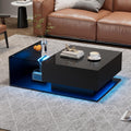 Couchtisch in Hochglanz Schwarz mit LED-Beleuchtung, Glasplatte und