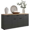 Sideboard in Grau und Eiche mit 4 T¨¹ren, 5 Einlegeb?den und Schublade, 180 ¡Á