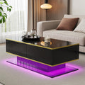Couchtisch in Hochglanz mit Goldakzenten, LED-Beleuchtung, 3 Schubladen und USB-Anschluss, 100 ¡Á