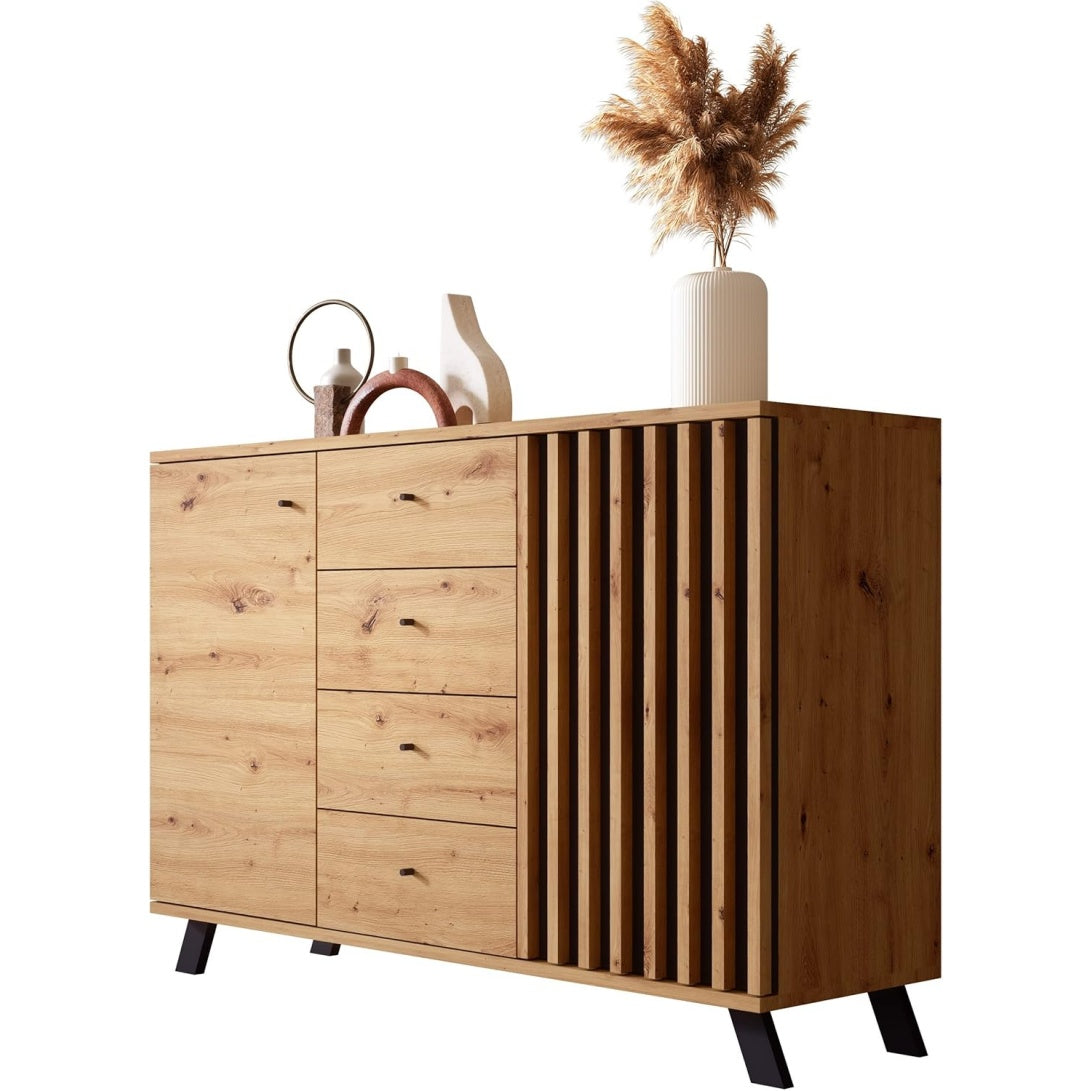 Modernes Sideboard in Wildeiche-Optik und Anthrazit, Kommode mit Stauraum, 118 ¡Á