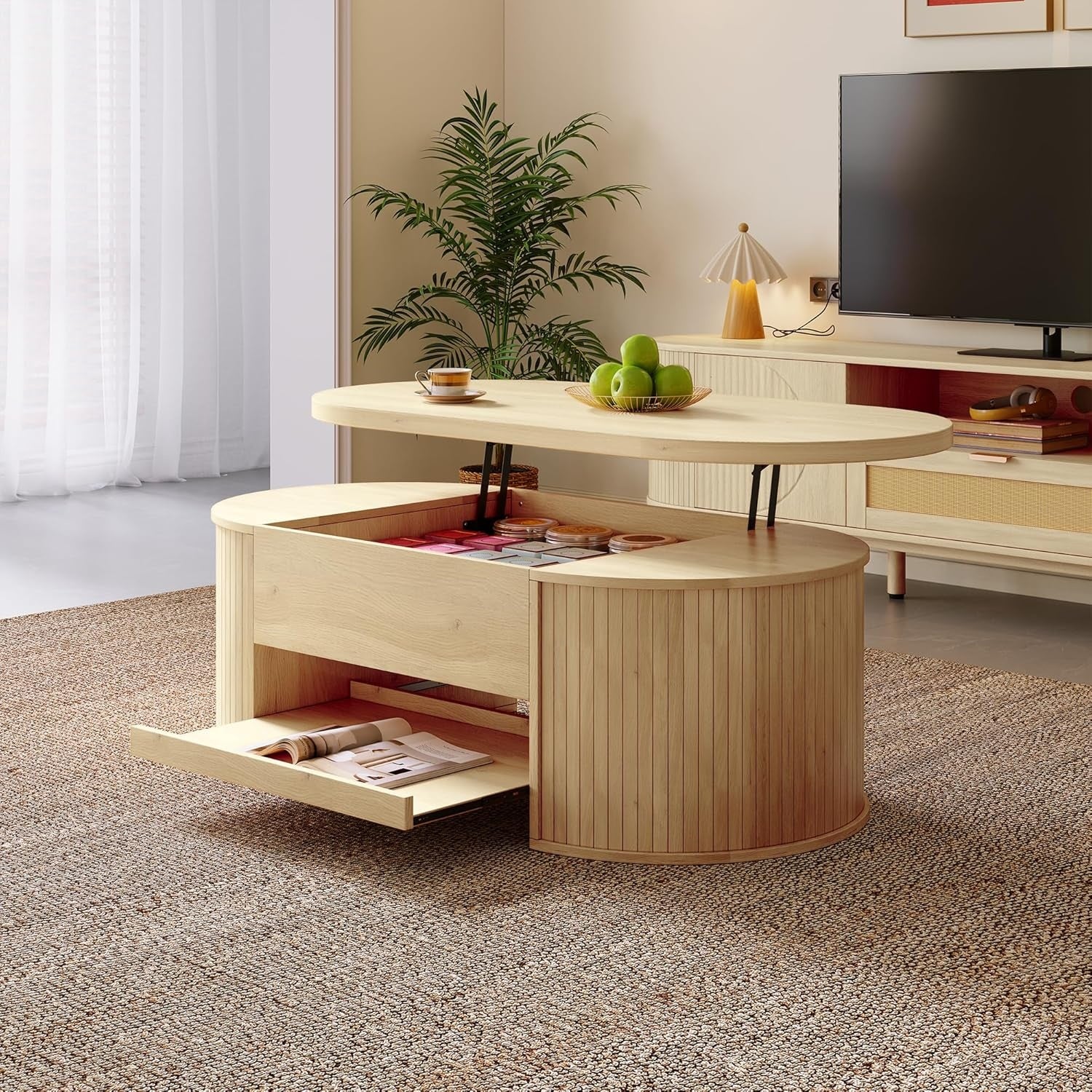 H?henverstellbarer Couchtisch mit Stauraum und ausziehbarem