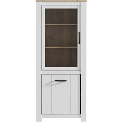 Vitrine mit 1 T¨¹r und 1 Glast¨¹r aus Holzwerkstoff in Wei? matt und Bianco-Eiche, 77 ¡Á 185,3