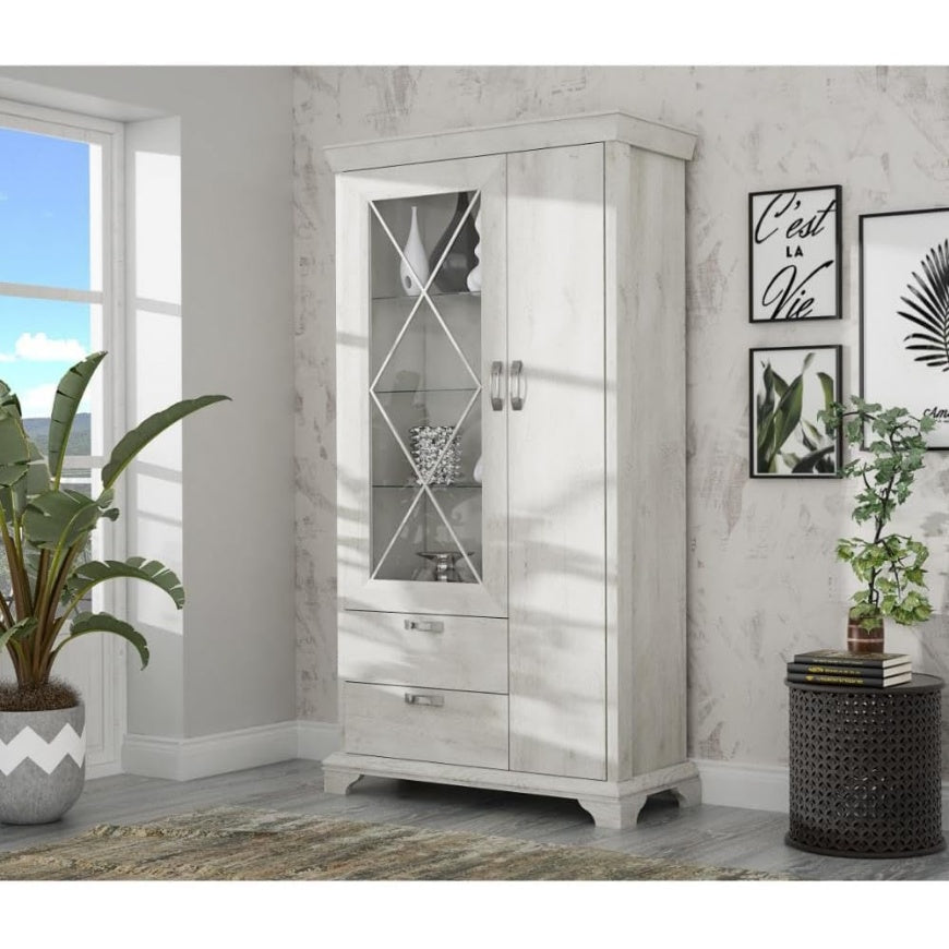 Vitrine mit 2 T¨¹ren, 1 Glast¨¹r und 2 Schubladen in Wei?, 113 ¡Á 210,3
