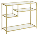 Konsolentisch aus Hartglas mit 3 Ablagen und Metallgestell, 35 ¡Á 100 cm, Gold und T