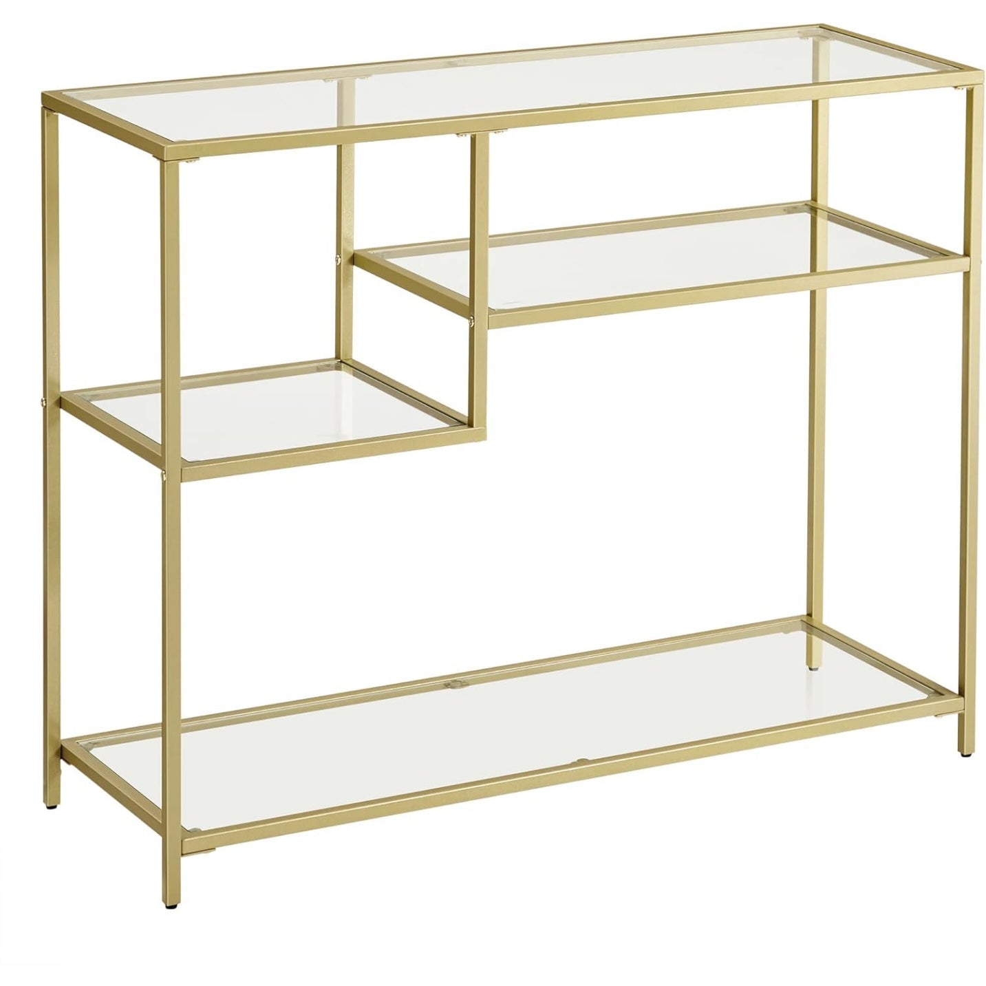 Konsolentisch aus Hartglas mit 3 Ablagen und Metallgestell, 35 ¡Á 100 cm, Gold und T