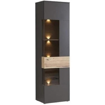 Vitrine mit 1 Glast¨¹r aus Holzwerkstoff in Wolframgrau und Planken-Eiche, 60,4 ¡Á 203,3