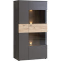Highboardvitrine mit 1 T¨¹r und 1 Glast¨¹r aus Holzwerkstoff in Wolframgrau und Planken-Eiche, 90,1 ¡Á 168,1