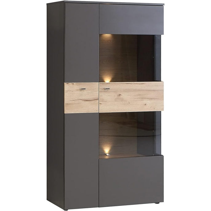 Highboardvitrine mit 1 T¨¹r und 1 Glast¨¹r aus Holzwerkstoff in Wolframgrau und Planken-Eiche, 90,1 ¡Á 168,1